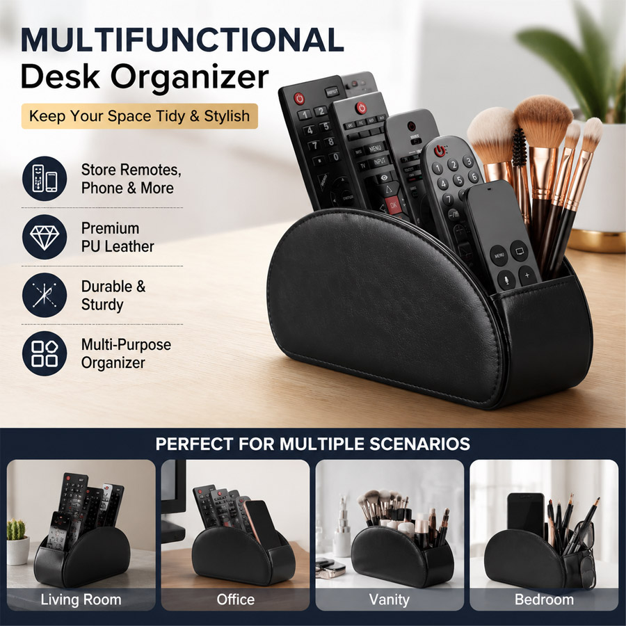 Home Office Setup - 1 Stück 5-Fach PU-Leder Schreibtisch-Organizer, Fernbedienungs-