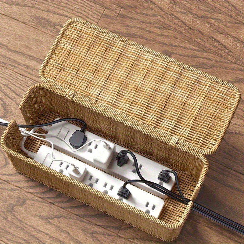 Cable Management Box - Handgefertigte Rattan-Kabelmanagement-Box - Robustes PE-Material, Rustikaler