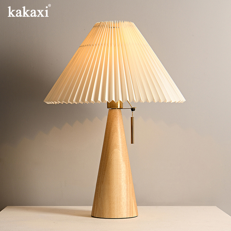Desktop Organizer Bamboo - Retro Massivholz Tischlampe Nordic Vintage Plissee