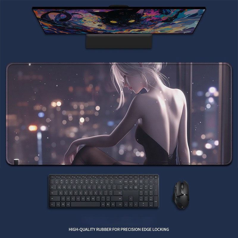 Home Office With View - Anime Mauspad Gamer XXL Matte Silberhaar