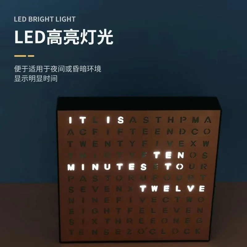 Led Desk Clock - Zeitgesteuerte elektronische Leuchtkasten-Uhr mit englischem Alphabet,