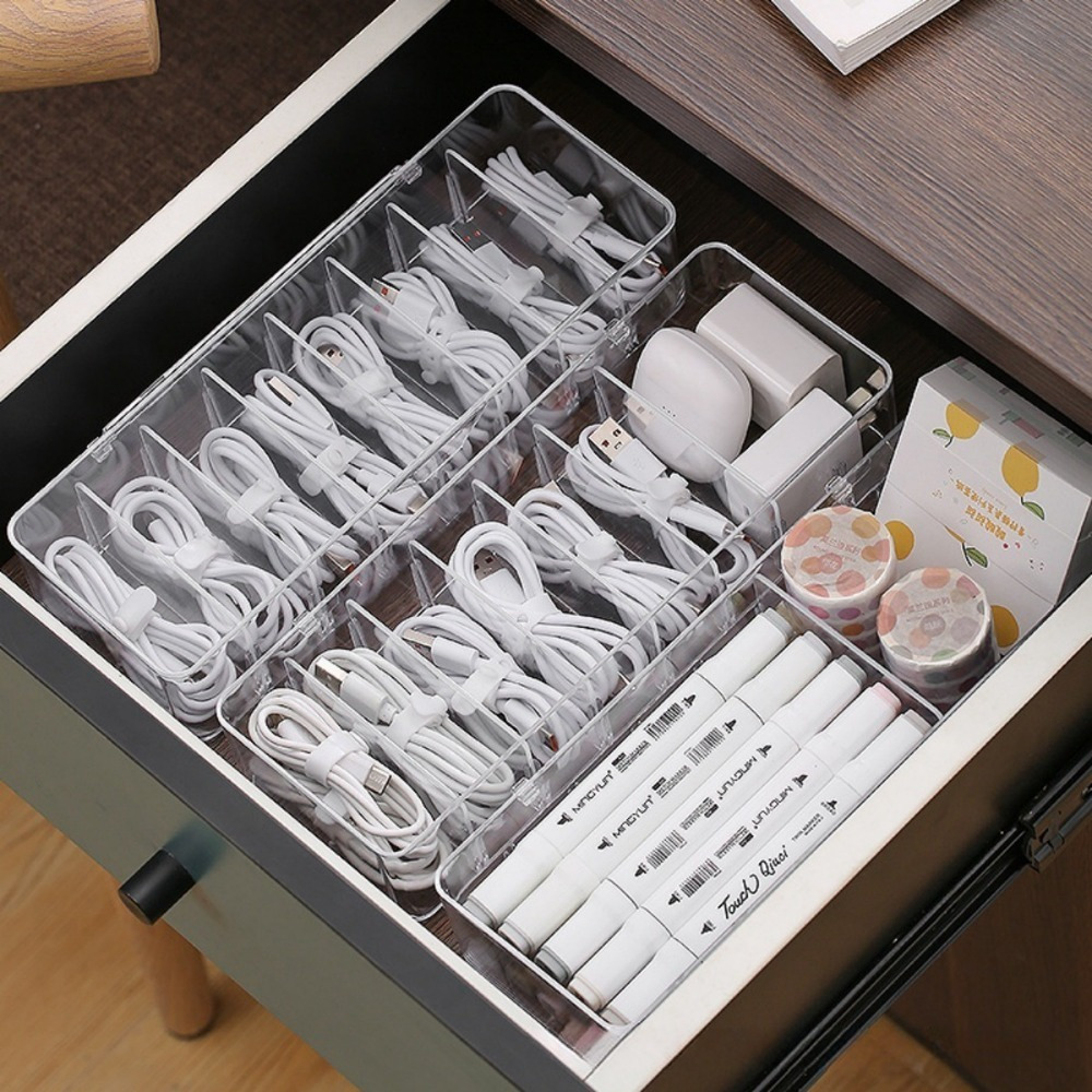 Cable Management Box - Multifunktionaler Kabelorganizer, Transparente Aufbewahrungsbox mit Kabelbindern