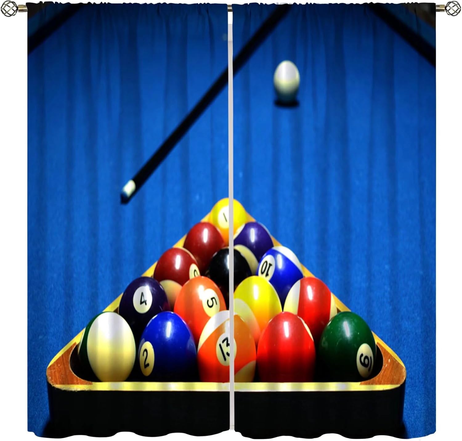 Home Office With View - Billard-Sportvorhänge, Hochwinkelansicht von Billardkugeln, lustige Party-Motiv-Fenstervorhänge