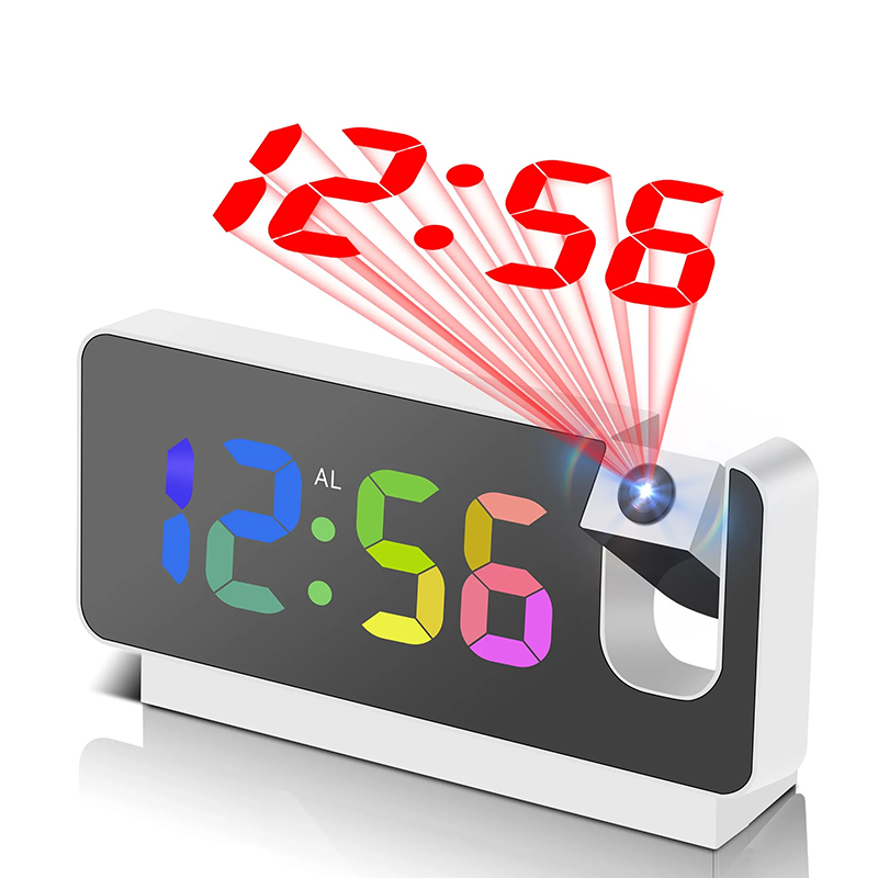 Led Desk Clock - Projektionswecker, Schreibtischuhr mit großem Farb-LED-Display, drehbarer