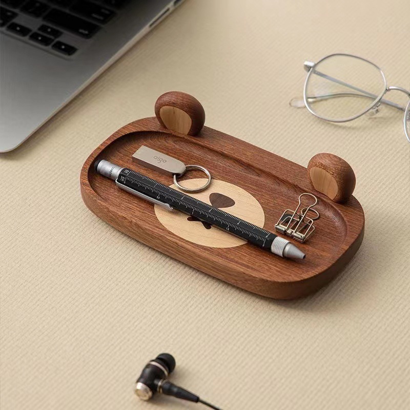 Home Office Gif - Miniatur-Bärentablett aus massivem Holz, Ornament, Desktop-Bürozubehör,