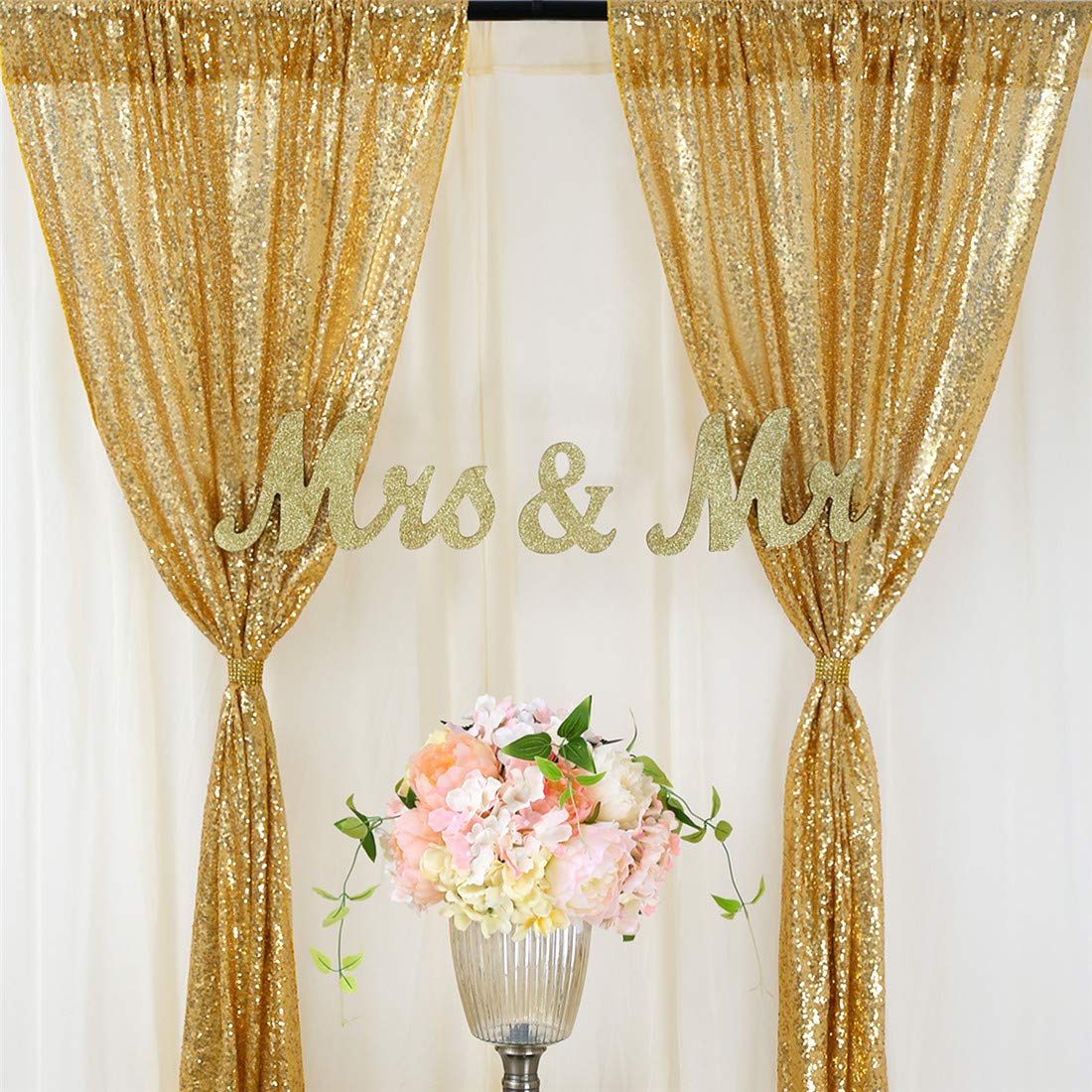 Home Office Backdrop - 2PCS Gold Pailletten Party Hintergrund Vorhang