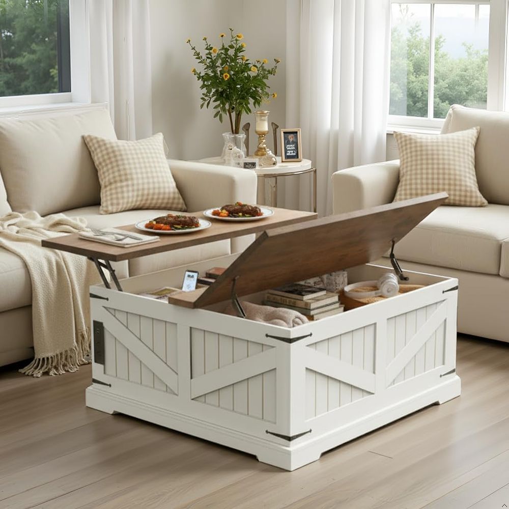 Desk Charging Station - 36-Liter-Couchtisch mit Stauraum und Ladestation, quadratischer