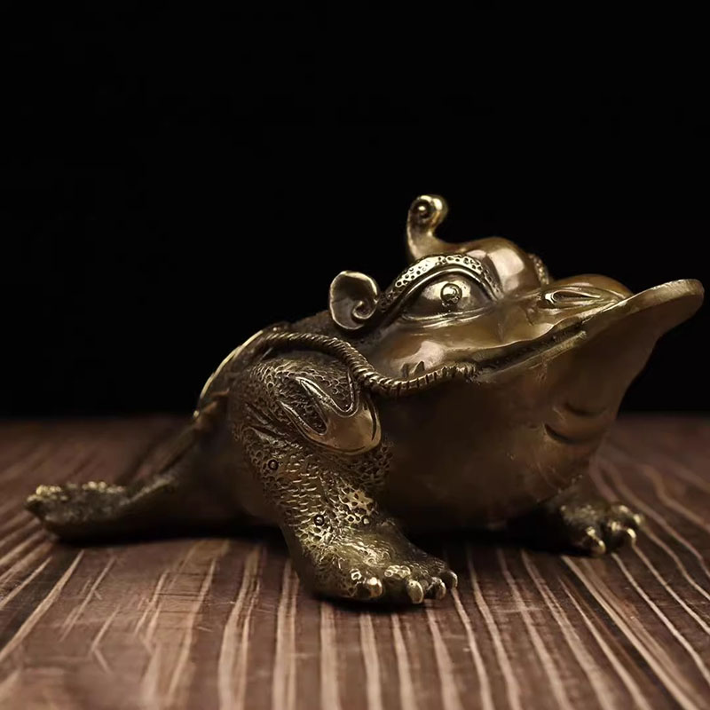 Home Office Gif - Dreibeinige Geldkrötenstatue aus antiker Bronze –