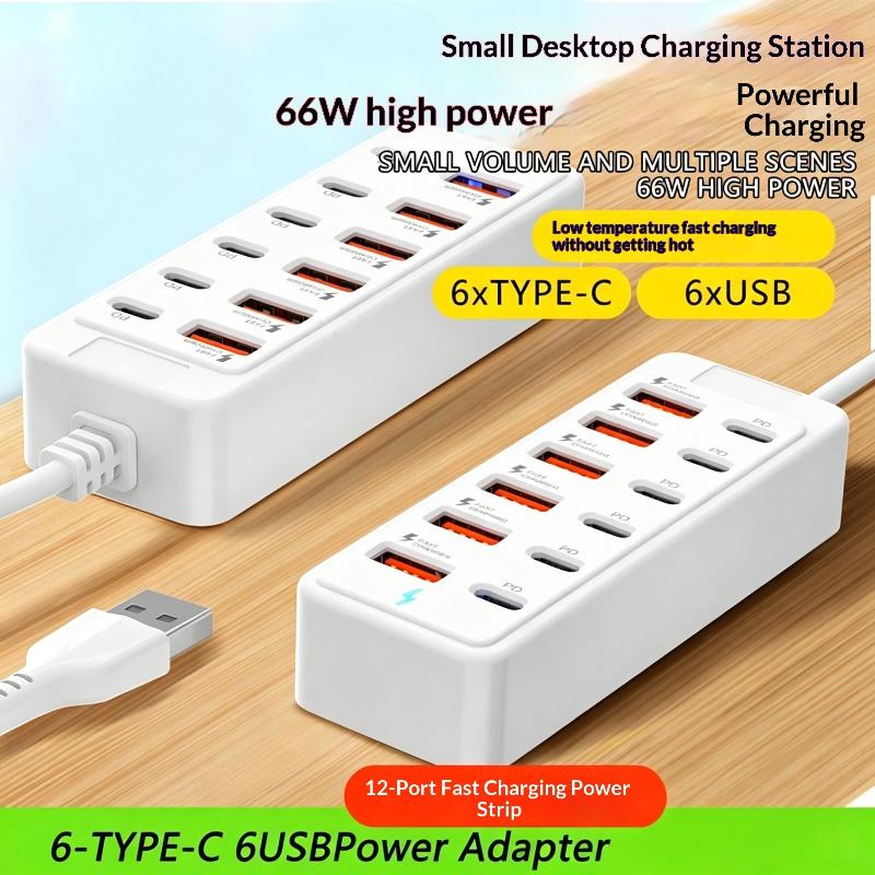 Desk Charging Station - 12-in-1-Steckdosenleiste mit mehreren USB-Anschlüssen, Ladestation für