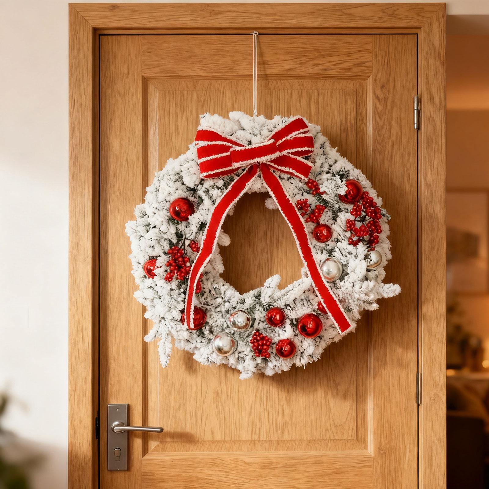 Home Office Backdrop - Weihnachts-Türkranz Künstliche Tannengirlande Kugel-Ornamente Hintergrund Winterliche
