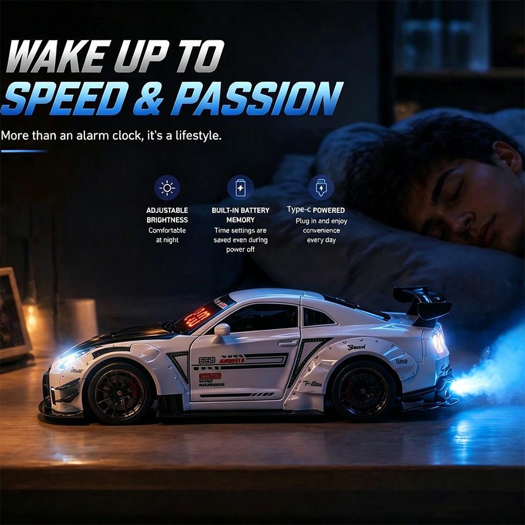 Led Desk Clock - 1 Stück Wiederaufladbarer Hypercar-Modell-Wecker, LED Digitale