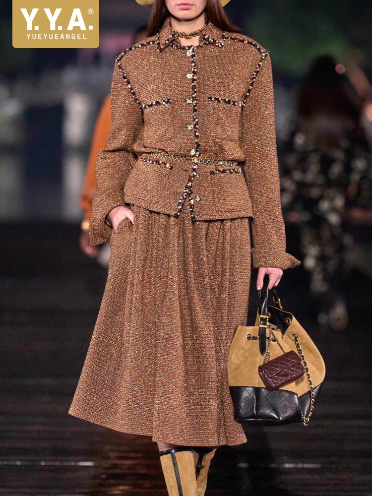 Home Office For Two - Elegantes Damen-Set mit Pailletten-Tweed-Jacke und Rock: