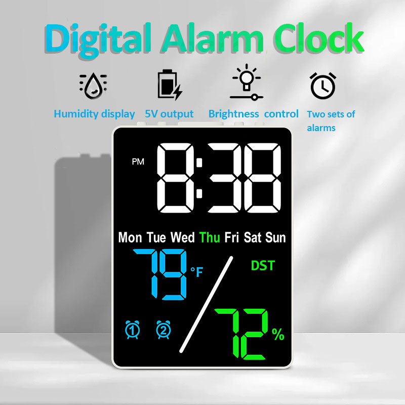 Led Desk Clock - Multifunktionaler digitaler Wecker mit großem Bildschirm,