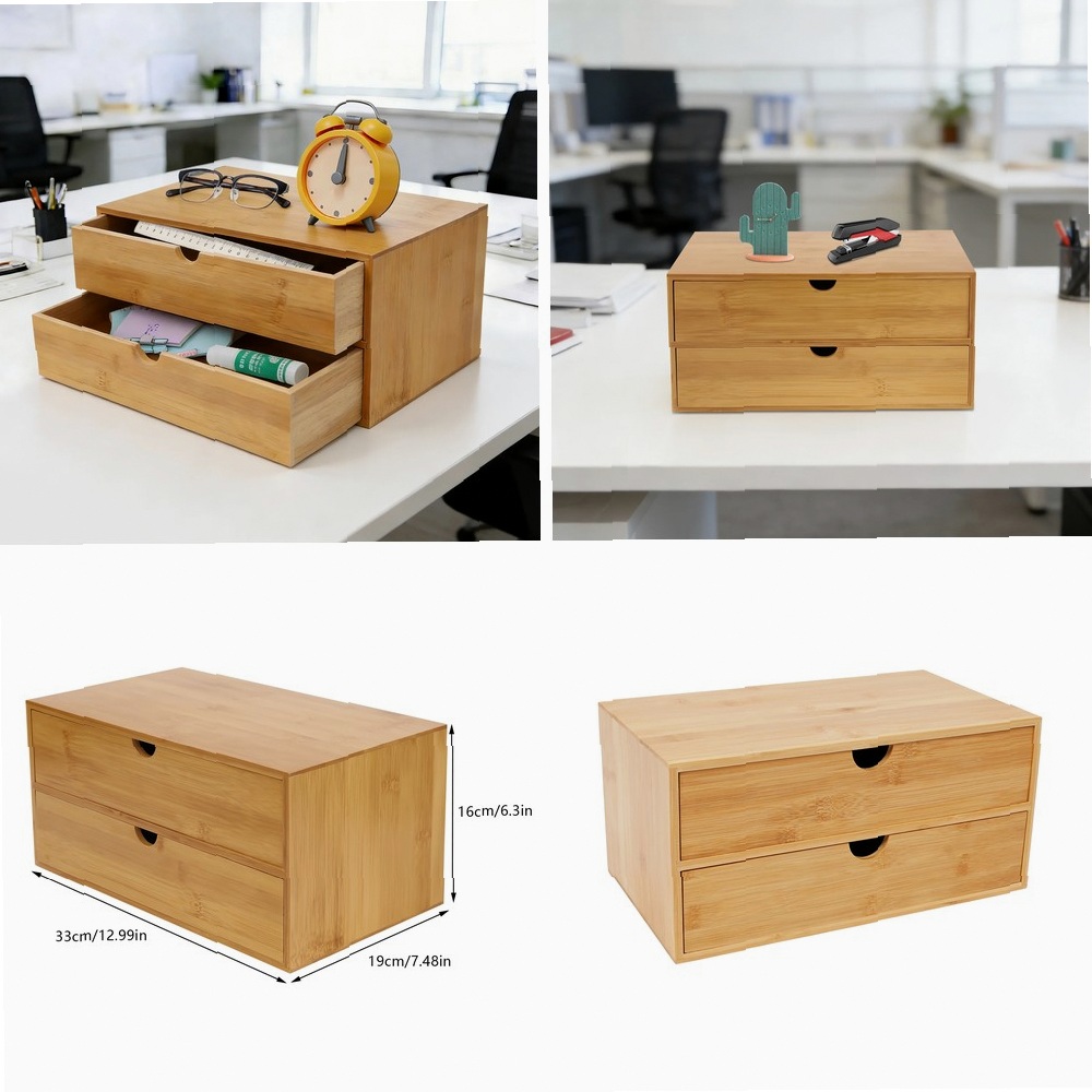 Desktop Organizer Bamboo - Schreibtisch-Organizer, 2-Schubladen Aufbewahrungsbox für Bürobedarf, Natürlicher