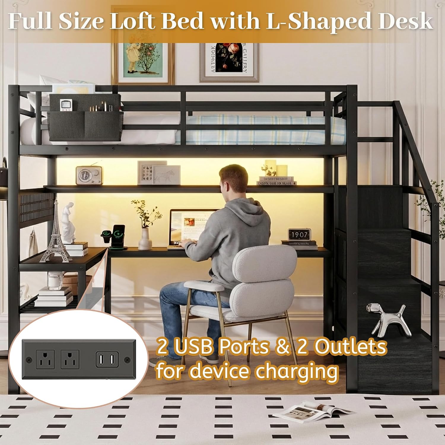 Hochbett in Vollgröße mit Trep – Desk Charging Station Bewertung und Preis